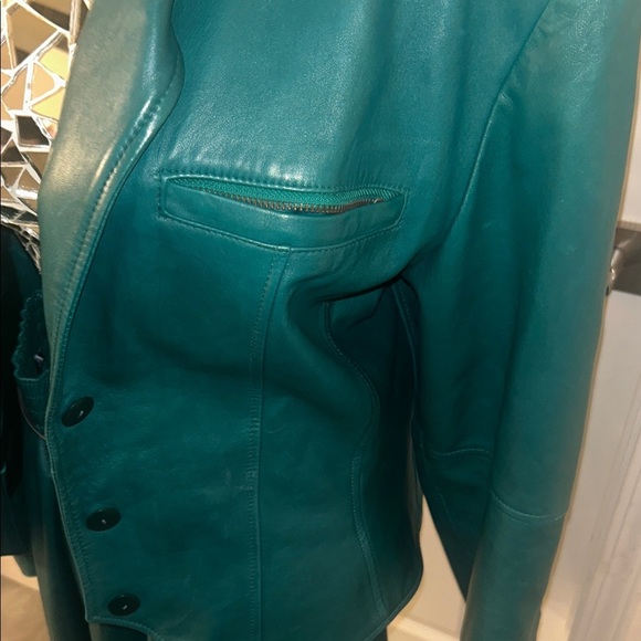 Nancy Heller Rare Vintage Green Genuine Leather Women's Pantsuit Set M - Picture 4 of 9